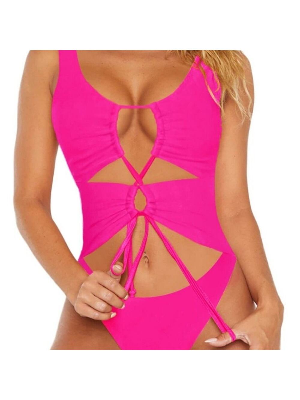 Sovoyontee sexy one-piece swimsuit in a vibrant hot pink color size Large